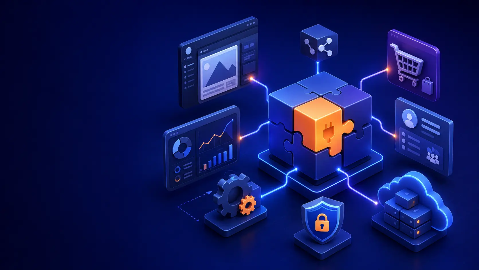 Custom WordPress plugin development connecting ecommerce, APIs, dashboards, automation, security, and cloud scalability